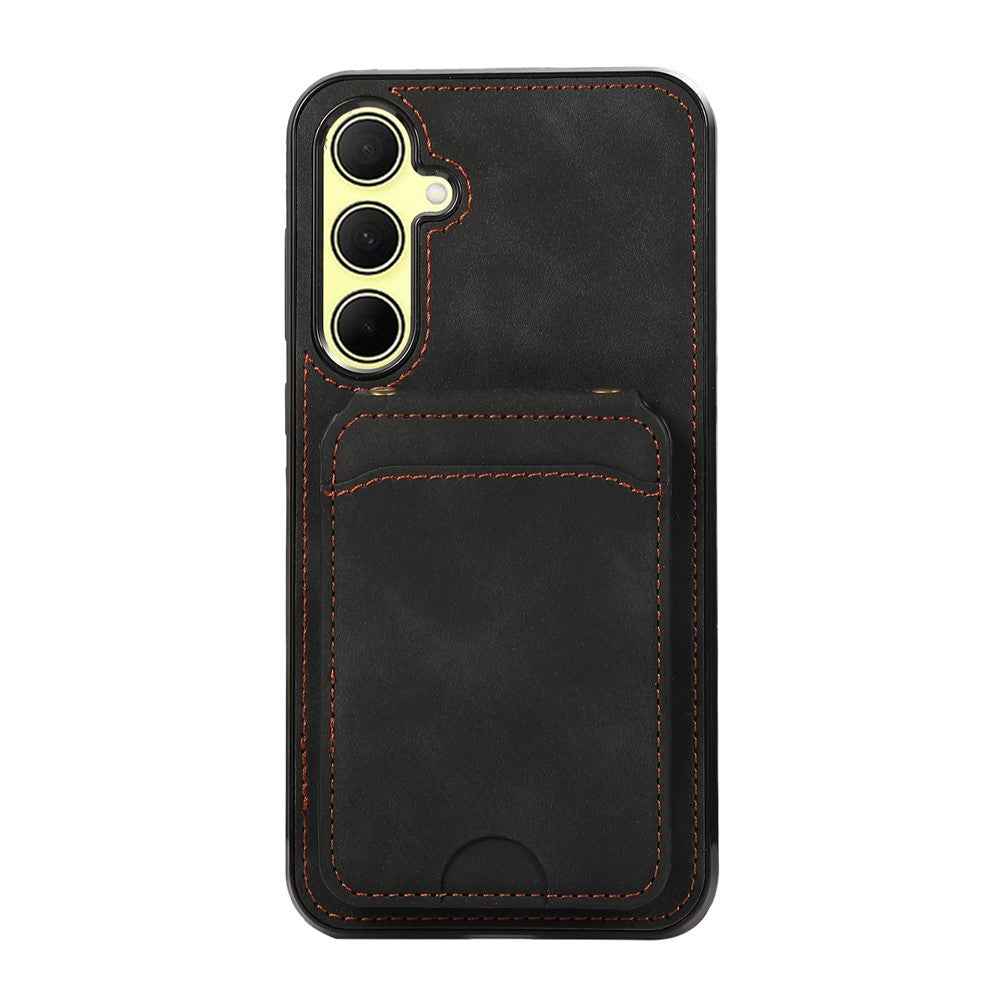 For Samsung Galaxy A57 5G Case Card Holder Kickstand Leather + TPU Phone Cover with Shoulder Strap - Black