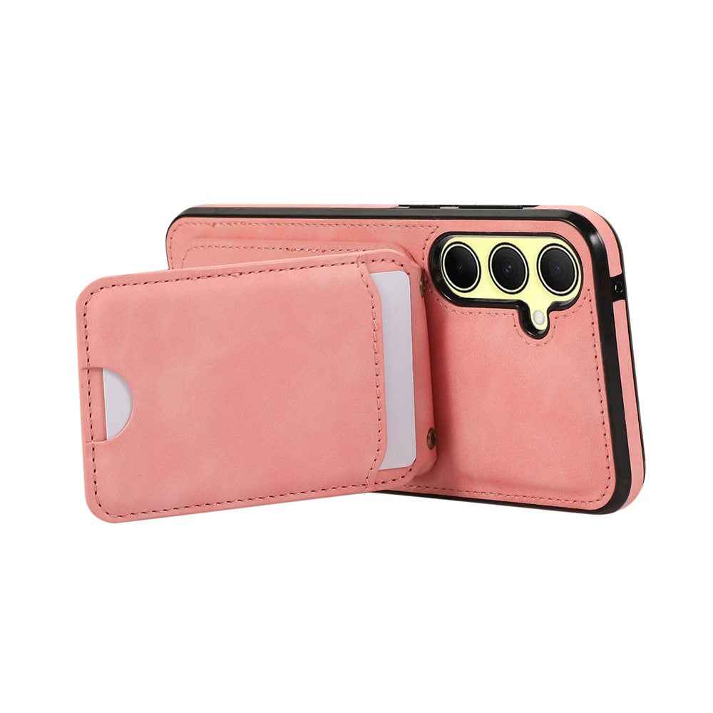 For Samsung Galaxy A57 5G Case Card Holder Kickstand Leather + TPU Phone Cover with Shoulder Strap - Pink