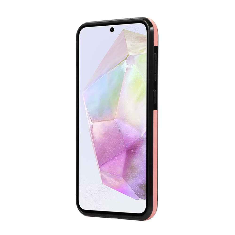 For Samsung Galaxy A57 5G Case Card Holder Kickstand Leather + TPU Phone Cover with Shoulder Strap - Pink