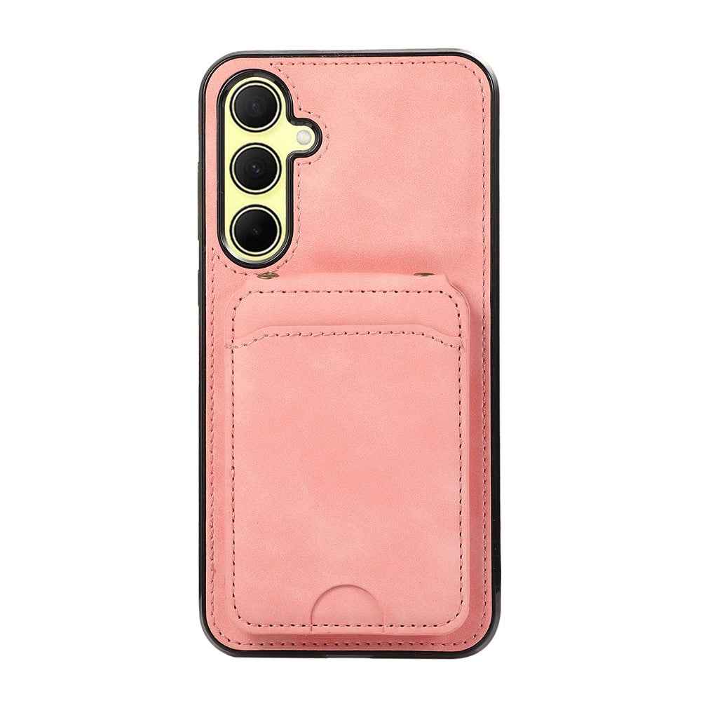 For Samsung Galaxy A57 5G Case Card Holder Kickstand Leather + TPU Phone Cover with Shoulder Strap - Pink