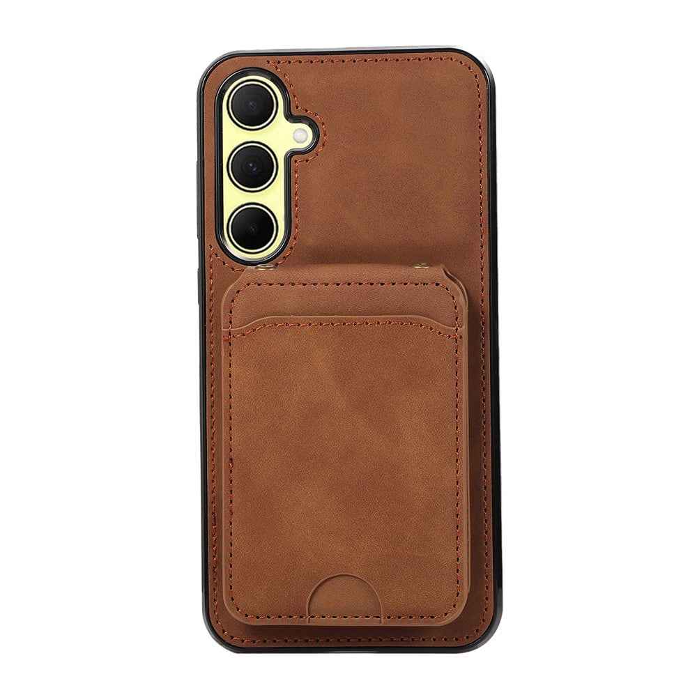 For Samsung Galaxy A57 5G Case Card Holder Kickstand Leather + TPU Phone Cover with Shoulder Strap - Brown