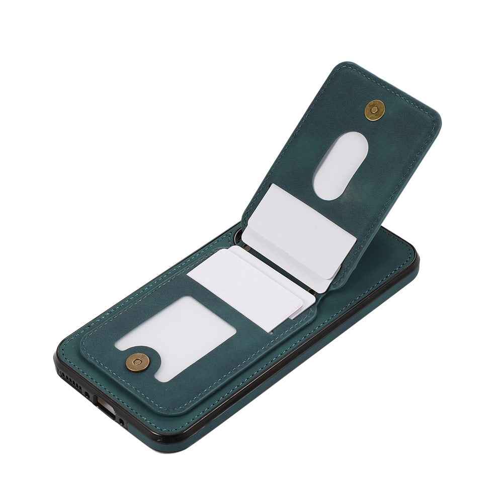 For Samsung Galaxy A57 5G Case Card Holder Kickstand Leather + TPU Phone Cover with Shoulder Strap - Green