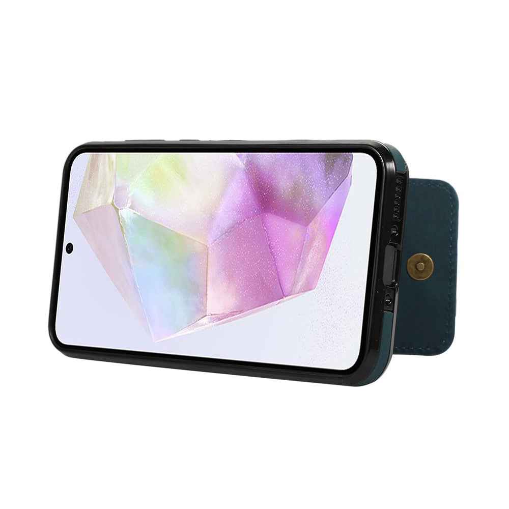 For Samsung Galaxy A57 5G Case Card Holder Kickstand Leather + TPU Phone Cover with Shoulder Strap - Green