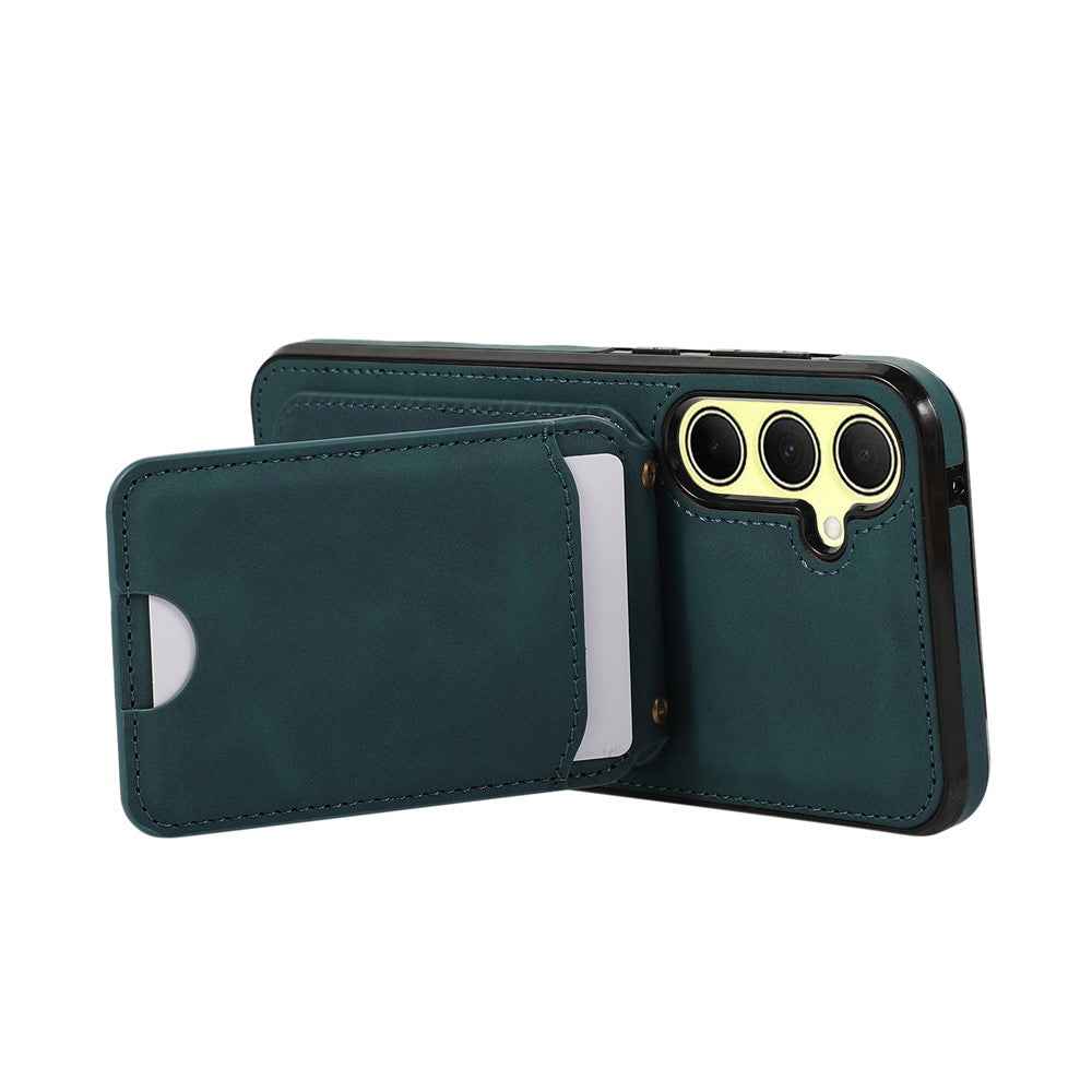 For Samsung Galaxy A57 5G Case Card Holder Kickstand Leather + TPU Phone Cover with Shoulder Strap - Green