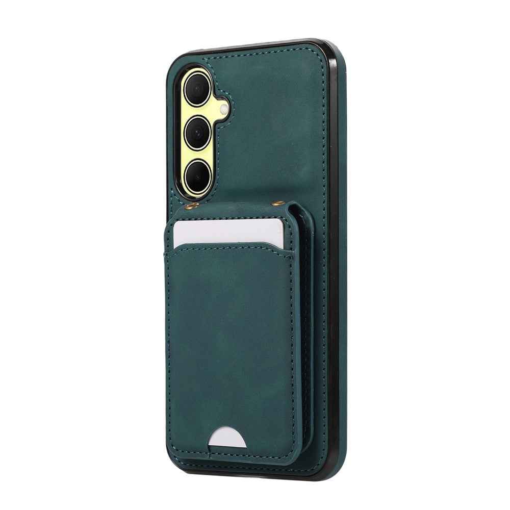 For Samsung Galaxy A57 5G Case Card Holder Kickstand Leather + TPU Phone Cover with Shoulder Strap - Green