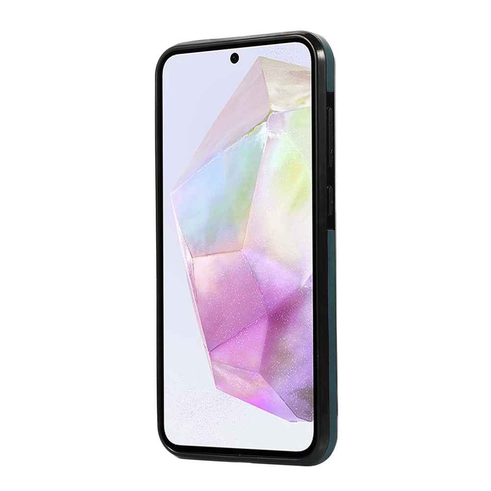 For Samsung Galaxy A57 5G Case Card Holder Kickstand Leather + TPU Phone Cover with Shoulder Strap - Green
