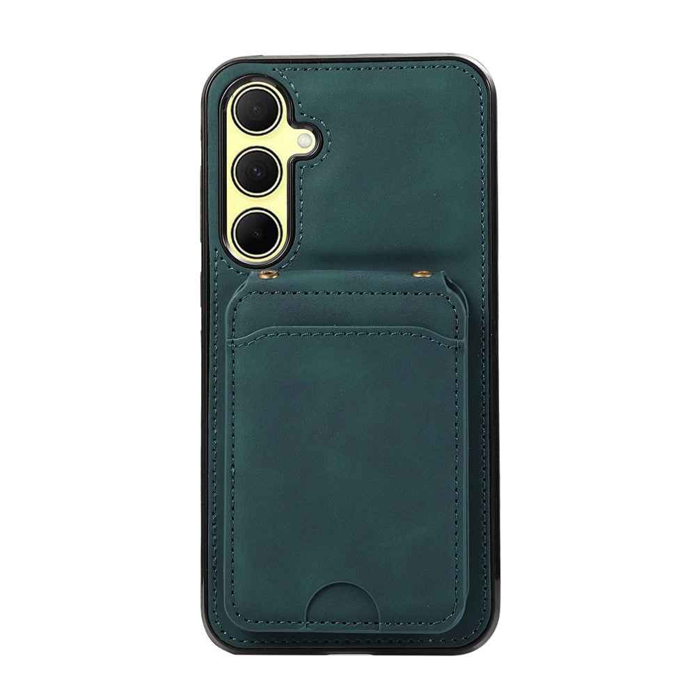 For Samsung Galaxy A57 5G Case Card Holder Kickstand Leather + TPU Phone Cover with Shoulder Strap - Green