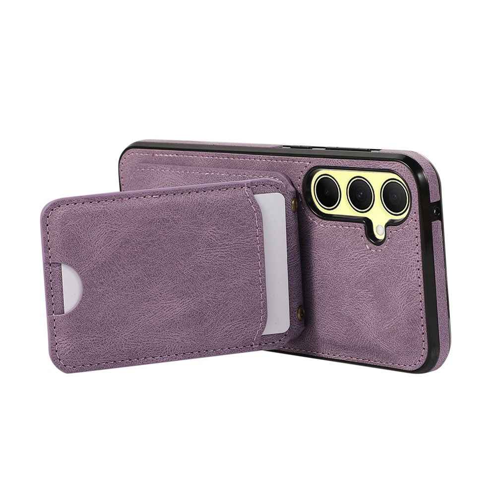 For Samsung Galaxy A57 5G Case Card Holder Kickstand Leather + TPU Phone Cover with Shoulder Strap - Purple