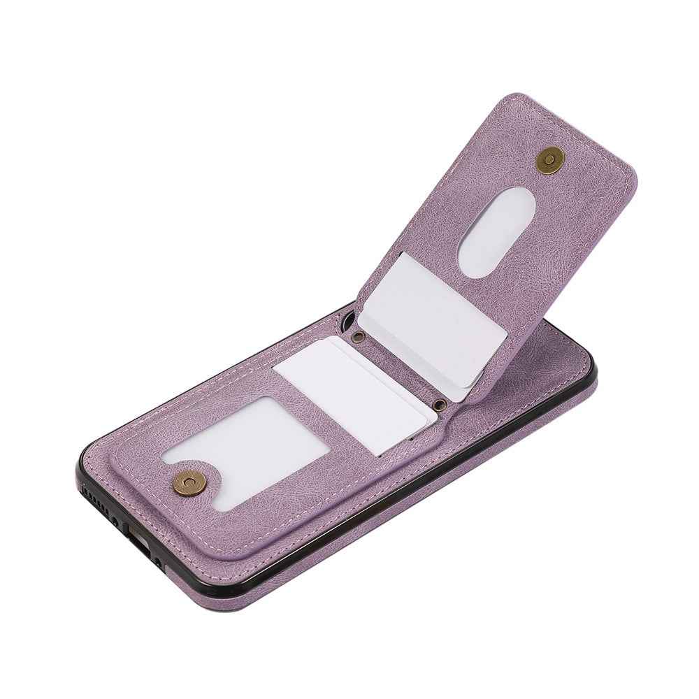For Samsung Galaxy A57 5G Case Card Holder Kickstand Leather + TPU Phone Cover with Shoulder Strap - Purple