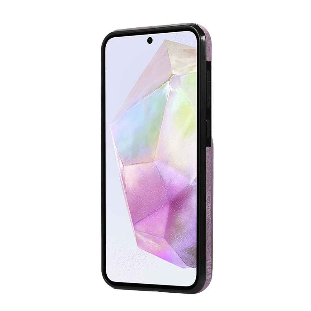 For Samsung Galaxy A57 5G Case Card Holder Kickstand Leather + TPU Phone Cover with Shoulder Strap - Purple