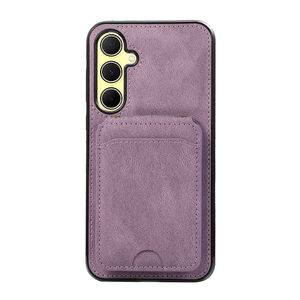 For Samsung Galaxy A57 5G Case Card Holder Kickstand Leather + TPU Phone Cover with Shoulder Strap - Purple