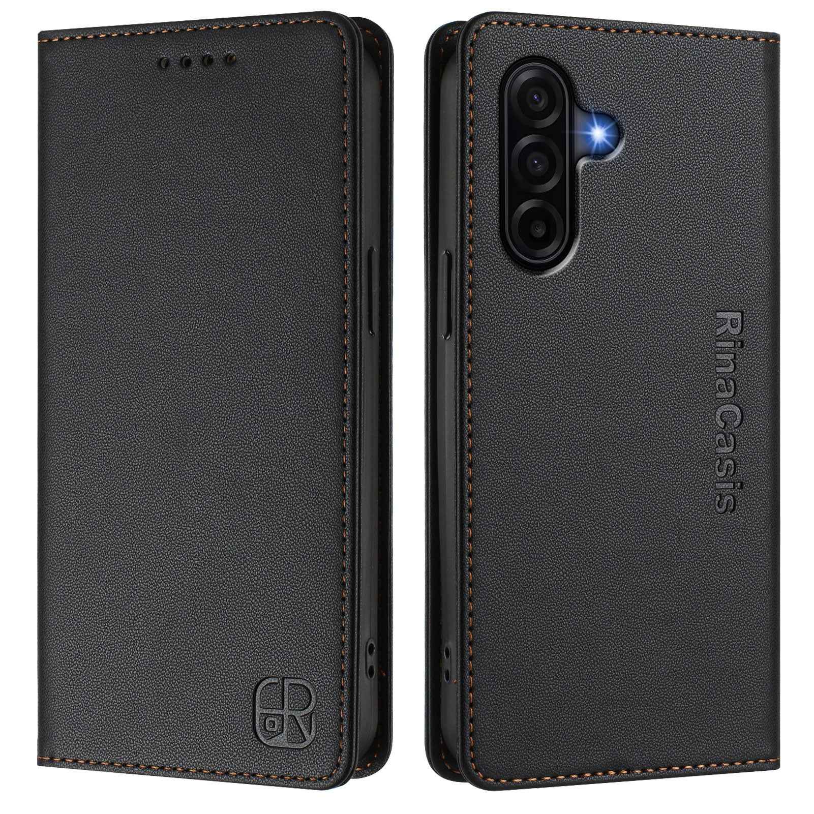 For Samsung Galaxy A57 5G Leather Case RINACASIS RC01 Phone Cover with RFID Blocking Wallet Stand - Black
