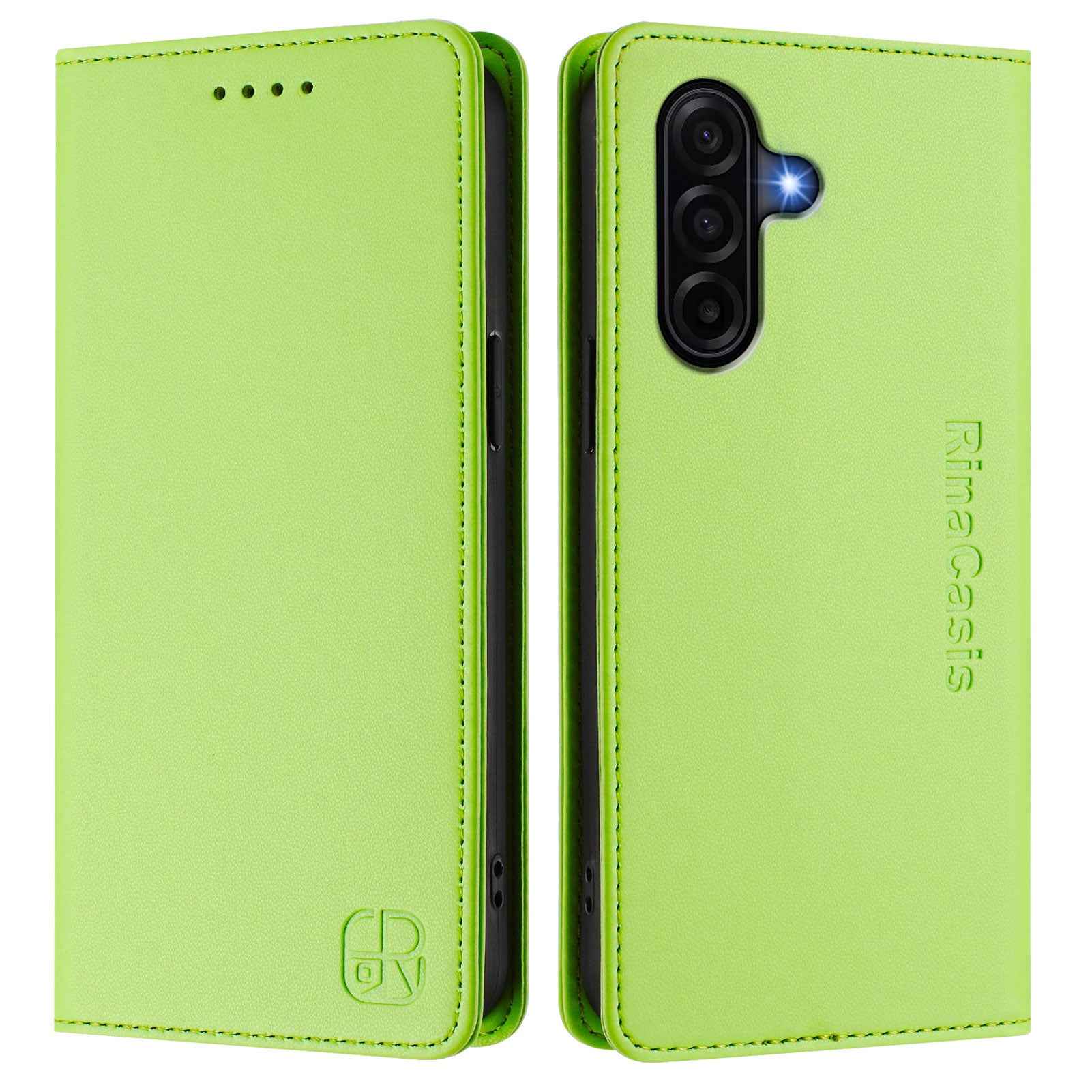 For Samsung Galaxy A57 5G Leather Case RINACASIS RC01 Phone Cover with RFID Blocking Wallet Stand - Green