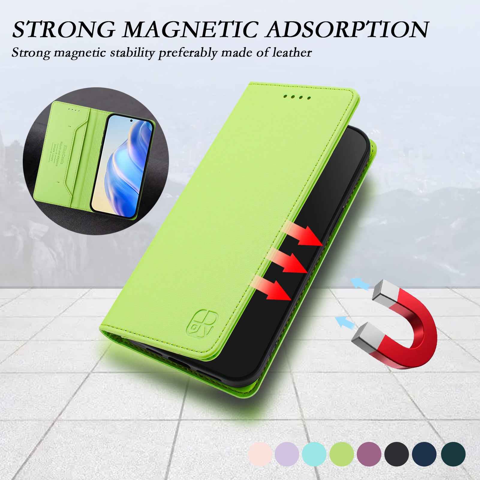 For Samsung Galaxy A57 5G Leather Case RINACASIS RC01 Phone Cover with RFID Blocking Wallet Stand - Green