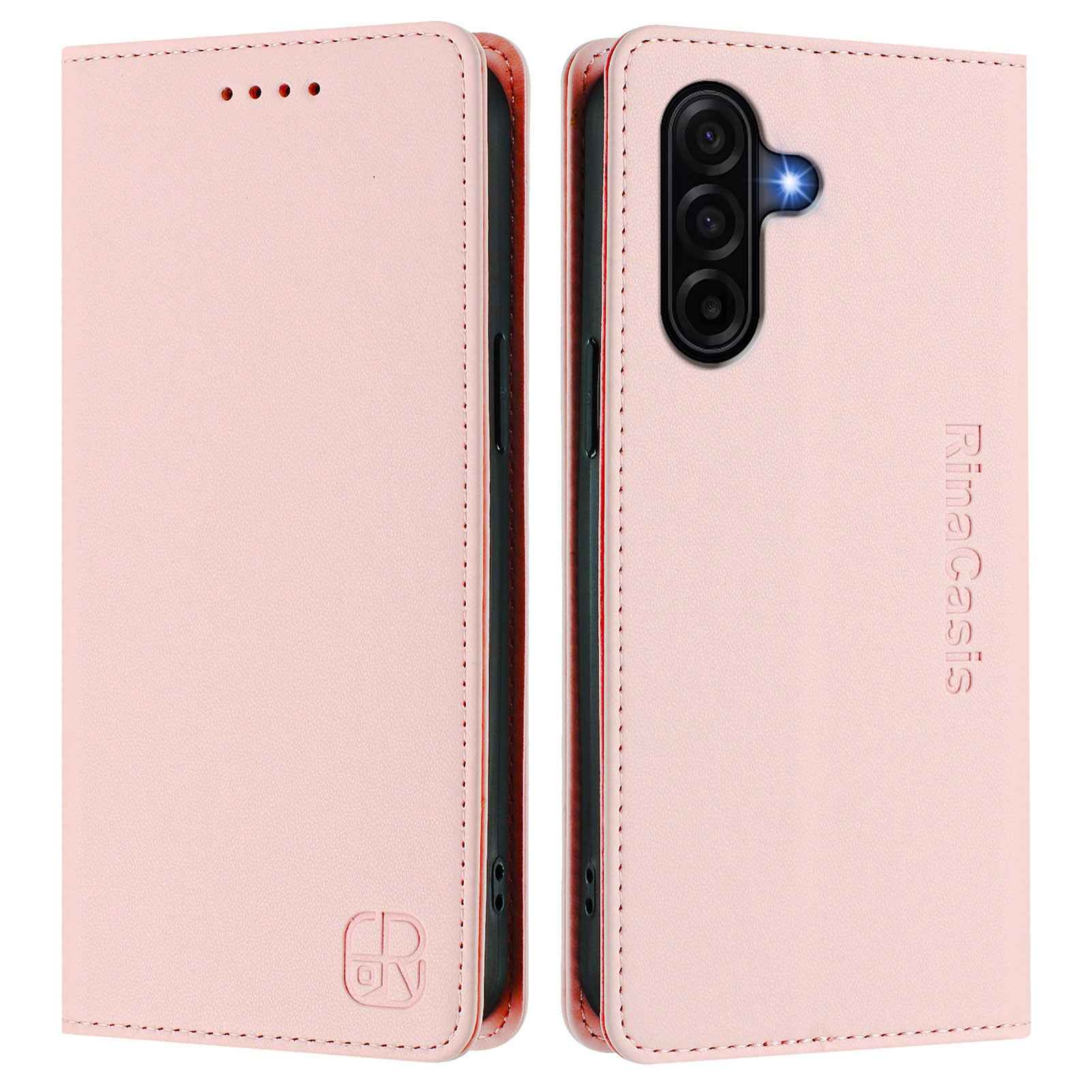 For Samsung Galaxy A57 5G Leather Case RINACASIS RC01 Phone Cover with RFID Blocking Wallet Stand - Pink