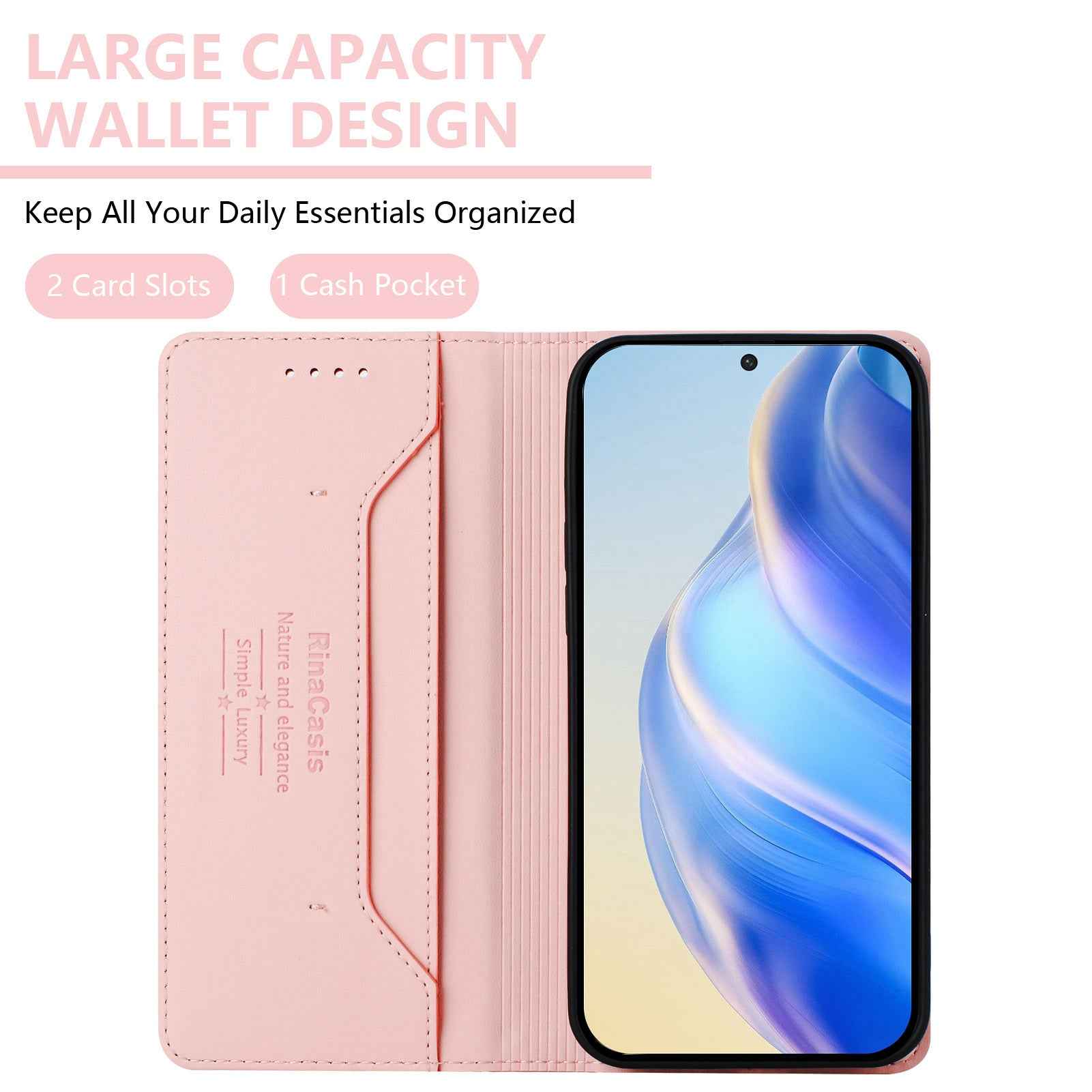 For Samsung Galaxy A57 5G Leather Case RINACASIS RC01 Phone Cover with RFID Blocking Wallet Stand - Pink