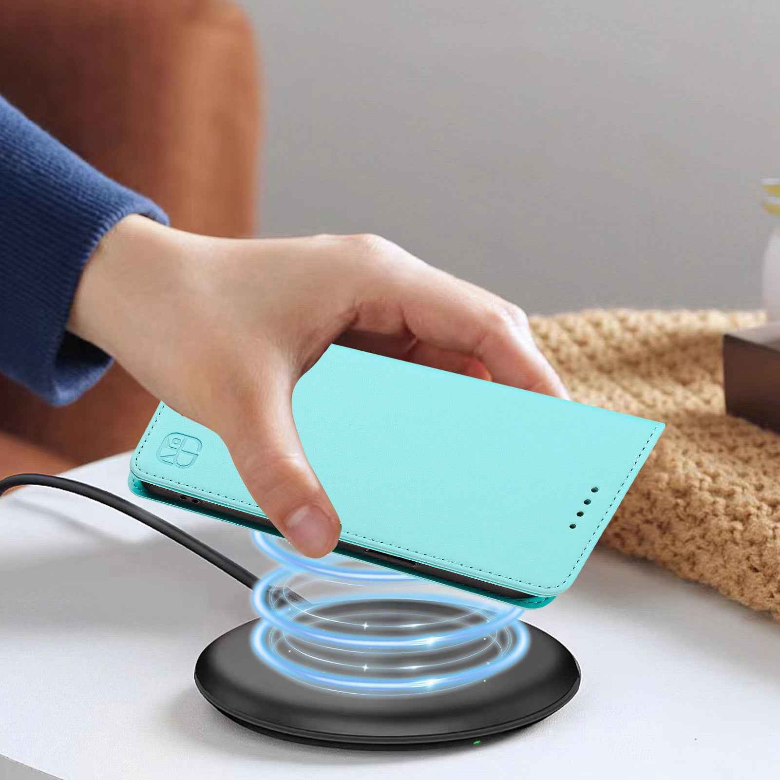 For Samsung Galaxy A57 5G Leather Case RINACASIS RC01 Phone Cover with RFID Blocking Wallet Stand - Mint Green