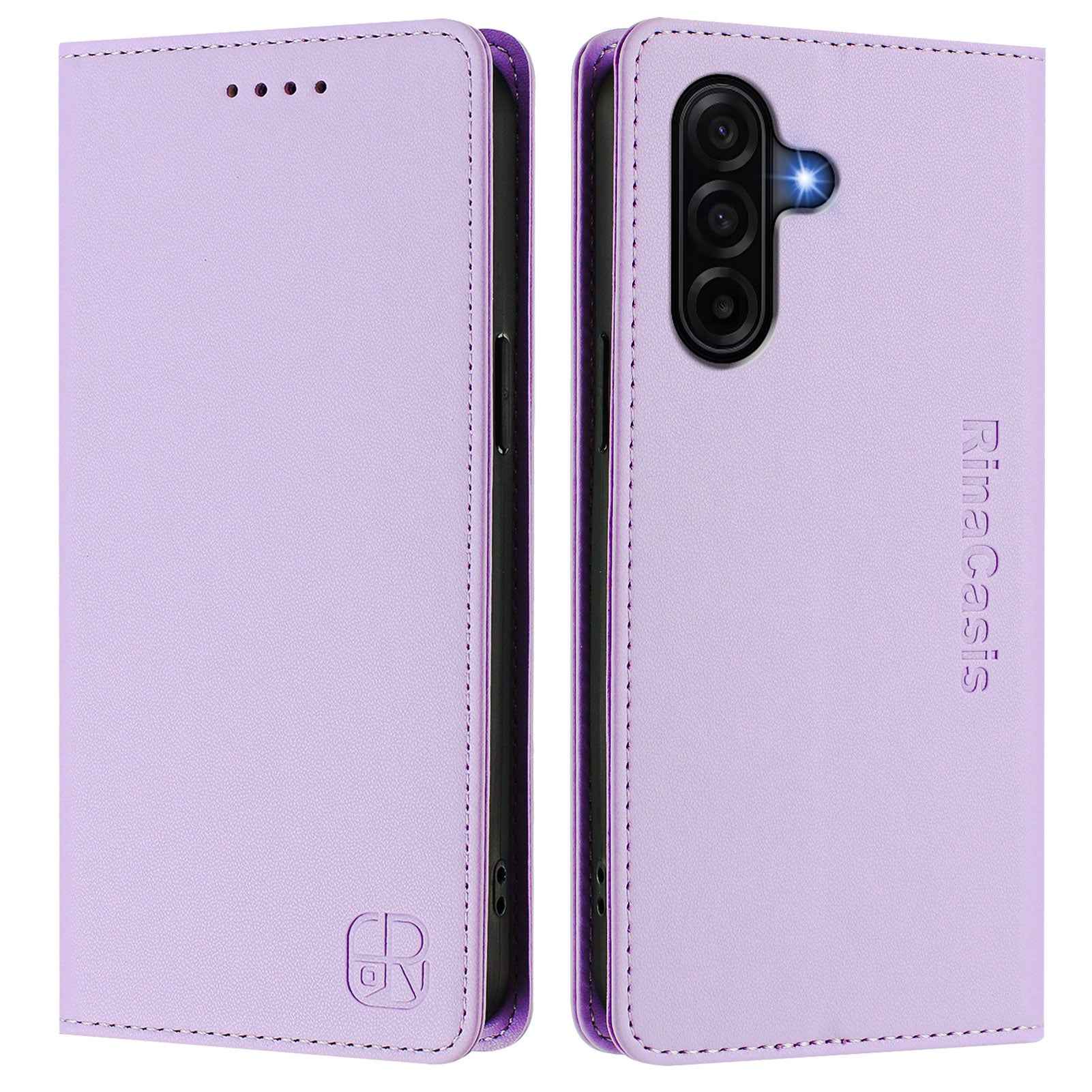For Samsung Galaxy A57 5G Leather Case RINACASIS RC01 Phone Cover with RFID Blocking Wallet Stand - Light Purple
