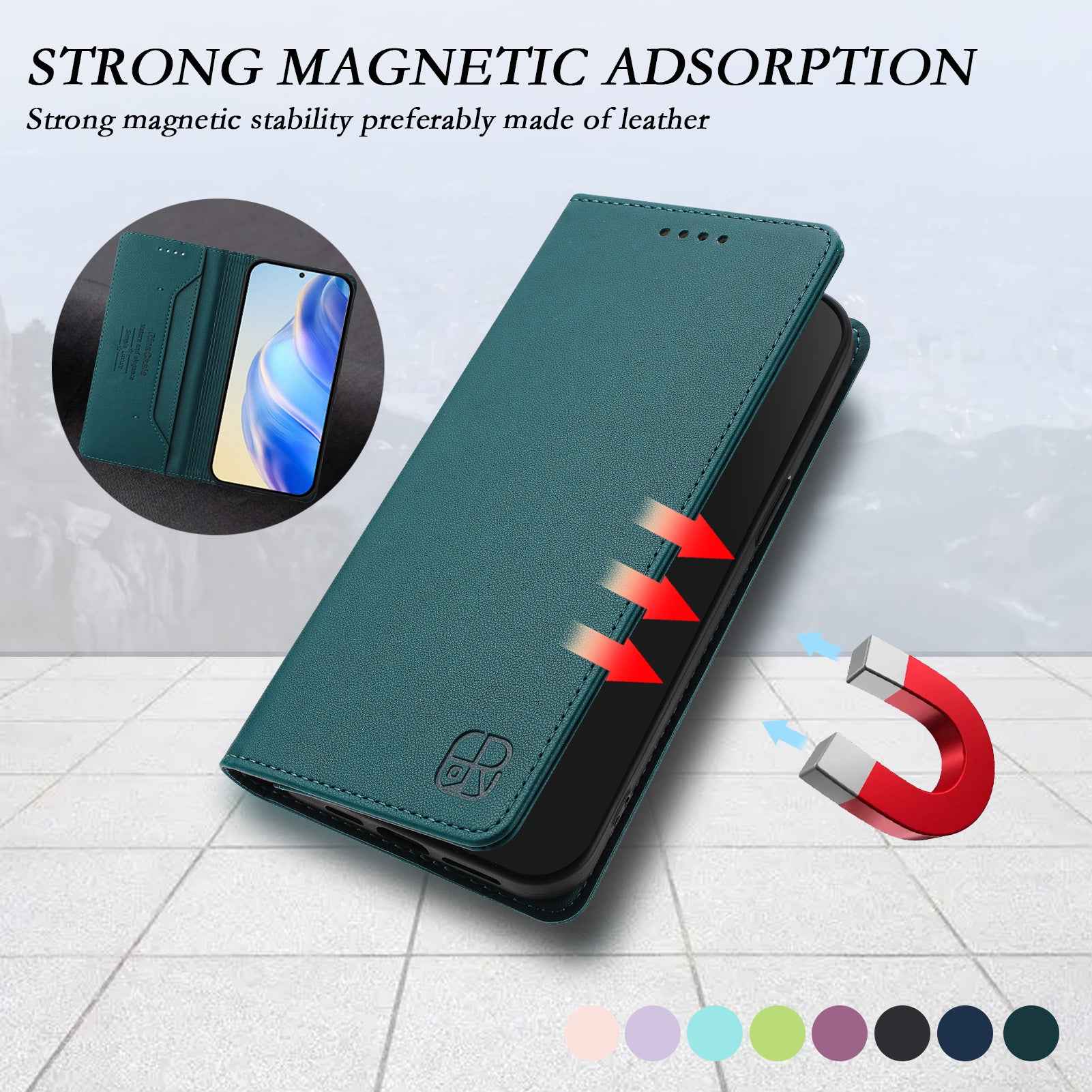 For Samsung Galaxy A57 5G Leather Case RINACASIS RC01 Phone Cover with RFID Blocking Wallet Stand - Dark Green