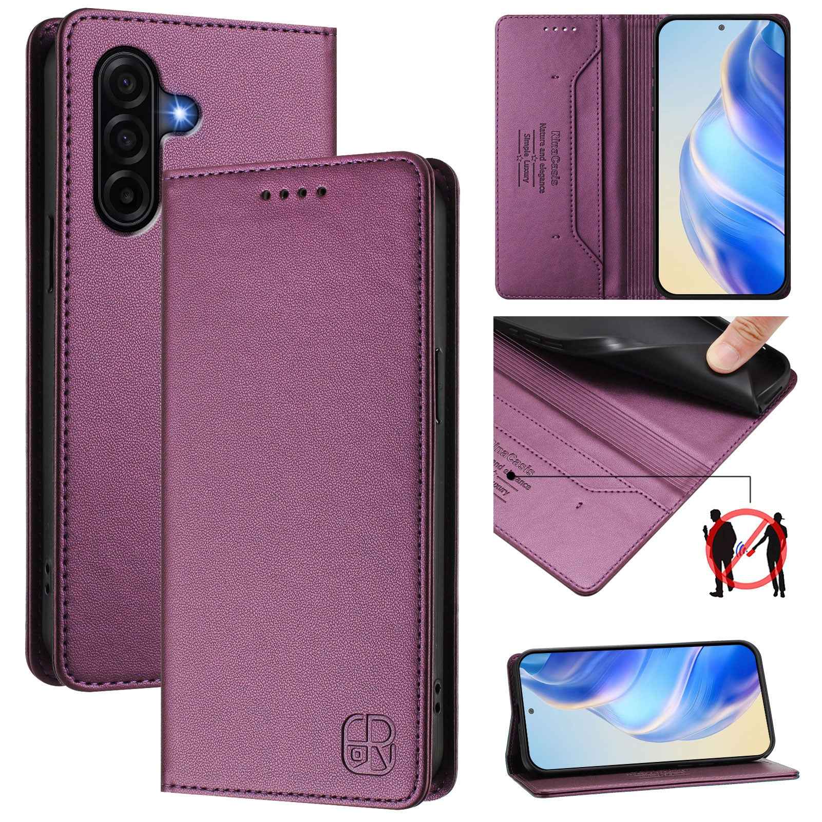 For Samsung Galaxy A57 5G Leather Case RINACASIS RC01 Phone Cover with RFID Blocking Wallet Stand - Violet