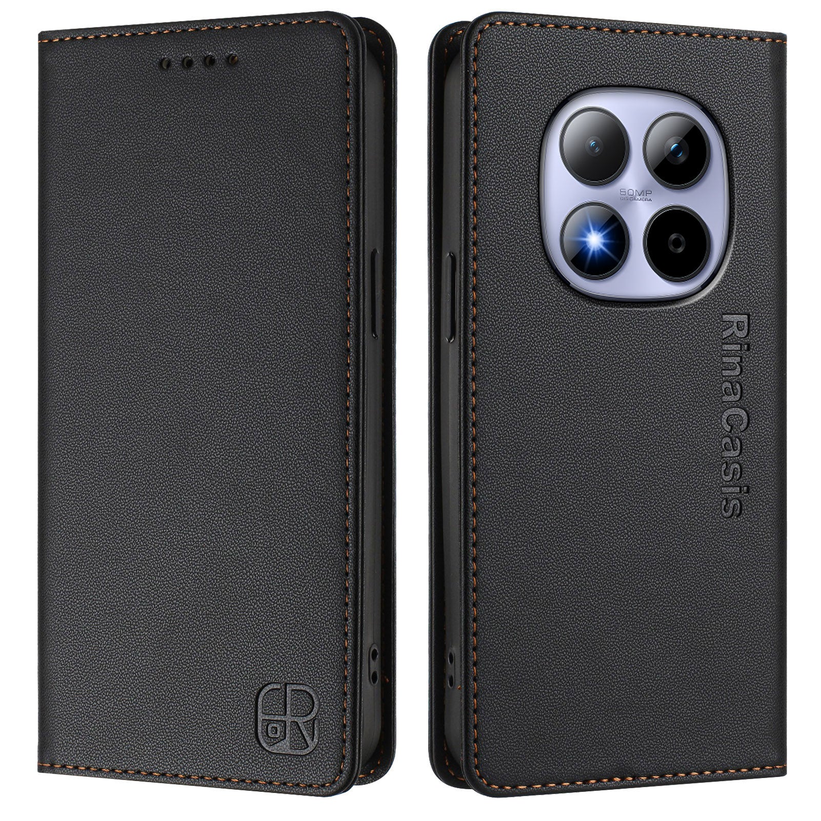 For Xiaomi Redmi Note 15 Pro 4G (Global) Leather Case RINACASIS RC01 Phone Cover with RFID Blocking Wallet Stand - Black