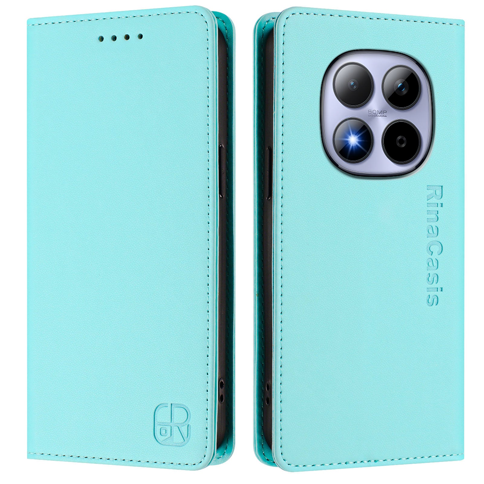 For Xiaomi Redmi Note 15 Pro 4G (Global) Leather Case RINACASIS RC01 Phone Cover with RFID Blocking Wallet Stand - Mint Green
