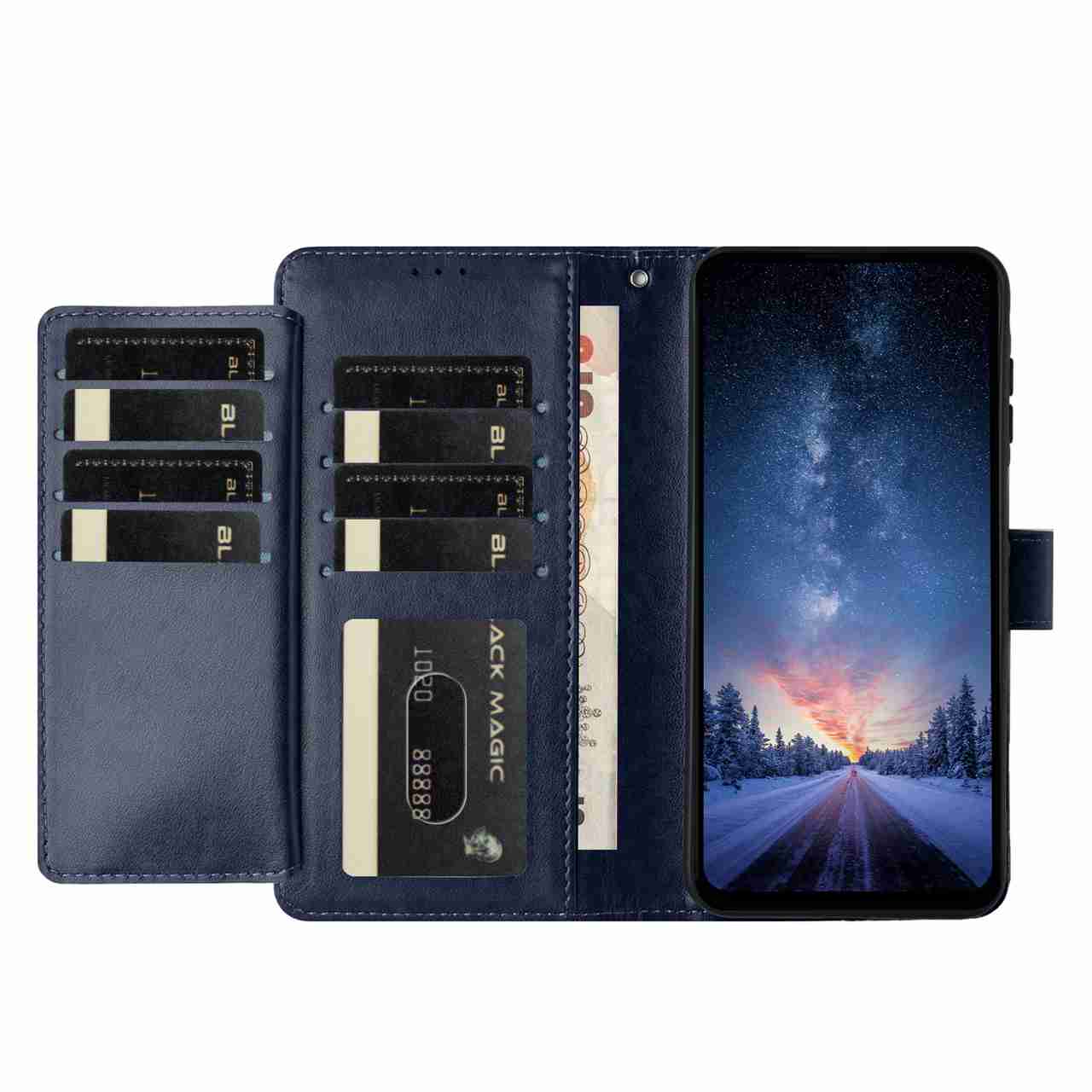 For Xiaomi Redmi Note 15 Pro 4G (Global) Wallet Phone Case Stand PU Leather Folio Flip Cover with 8 Card Slot - Dark Blue