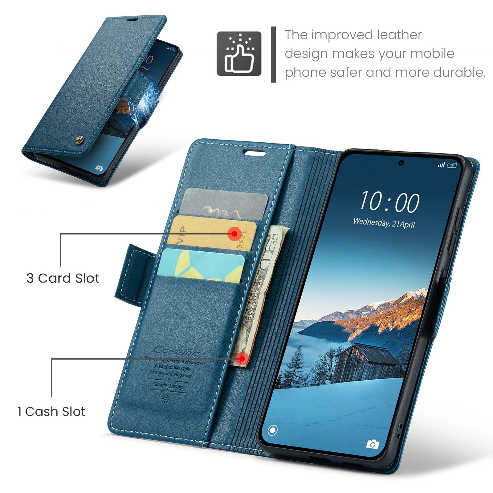 For Xiaomi Redmi Note 15 Pro 4G (Global) Case CASEME 023 Series RFID Blocking Wallet Stand Glossy Litchi Texture Leather Phone Cover - Blue
