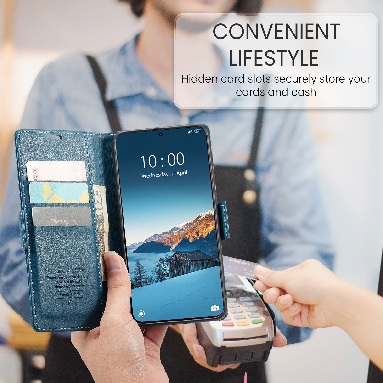 For Xiaomi Redmi Note 15 Pro 4G (Global) Case CASEME 023 Series RFID Blocking Wallet Stand Glossy Litchi Texture Leather Phone Cover - Blue