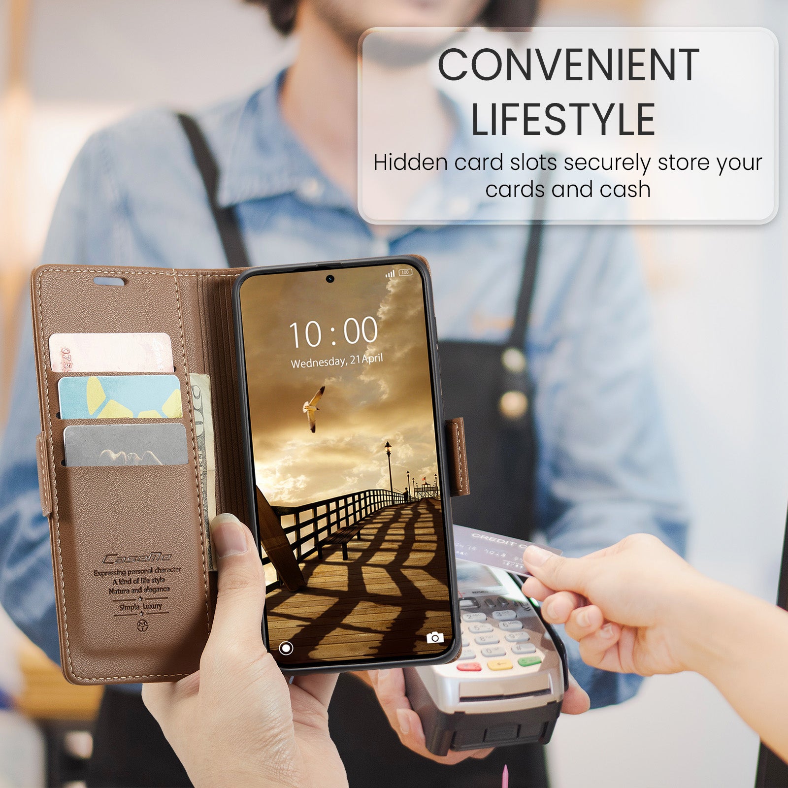 For Xiaomi Redmi Note 15 Pro 4G (Global) Case CASEME 023 Series RFID Blocking Wallet Stand Glossy Litchi Texture Leather Phone Cover - Brown