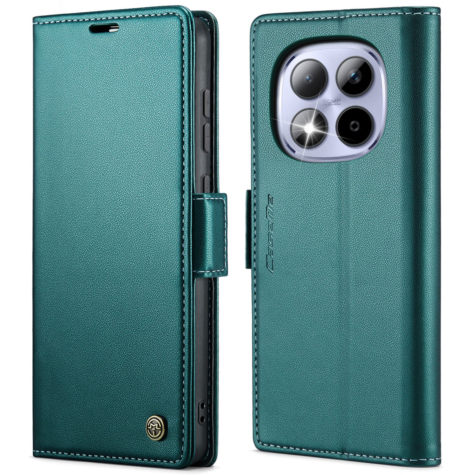For Xiaomi Redmi Note 15 Pro 4G (Global) Case CASEME 023 Series RFID Blocking Wallet Stand Glossy Litchi Texture Leather Phone Cover - Green