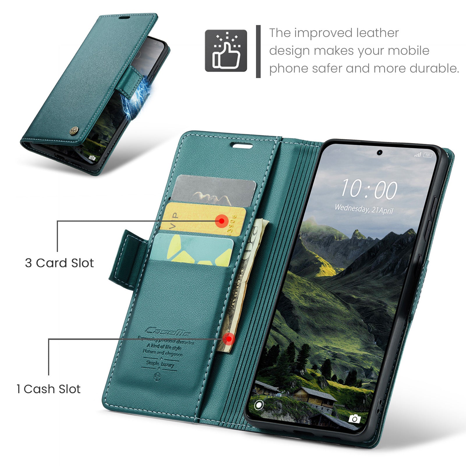 For Xiaomi Redmi Note 15 Pro 4G (Global) Case CASEME 023 Series RFID Blocking Wallet Stand Glossy Litchi Texture Leather Phone Cover - Green