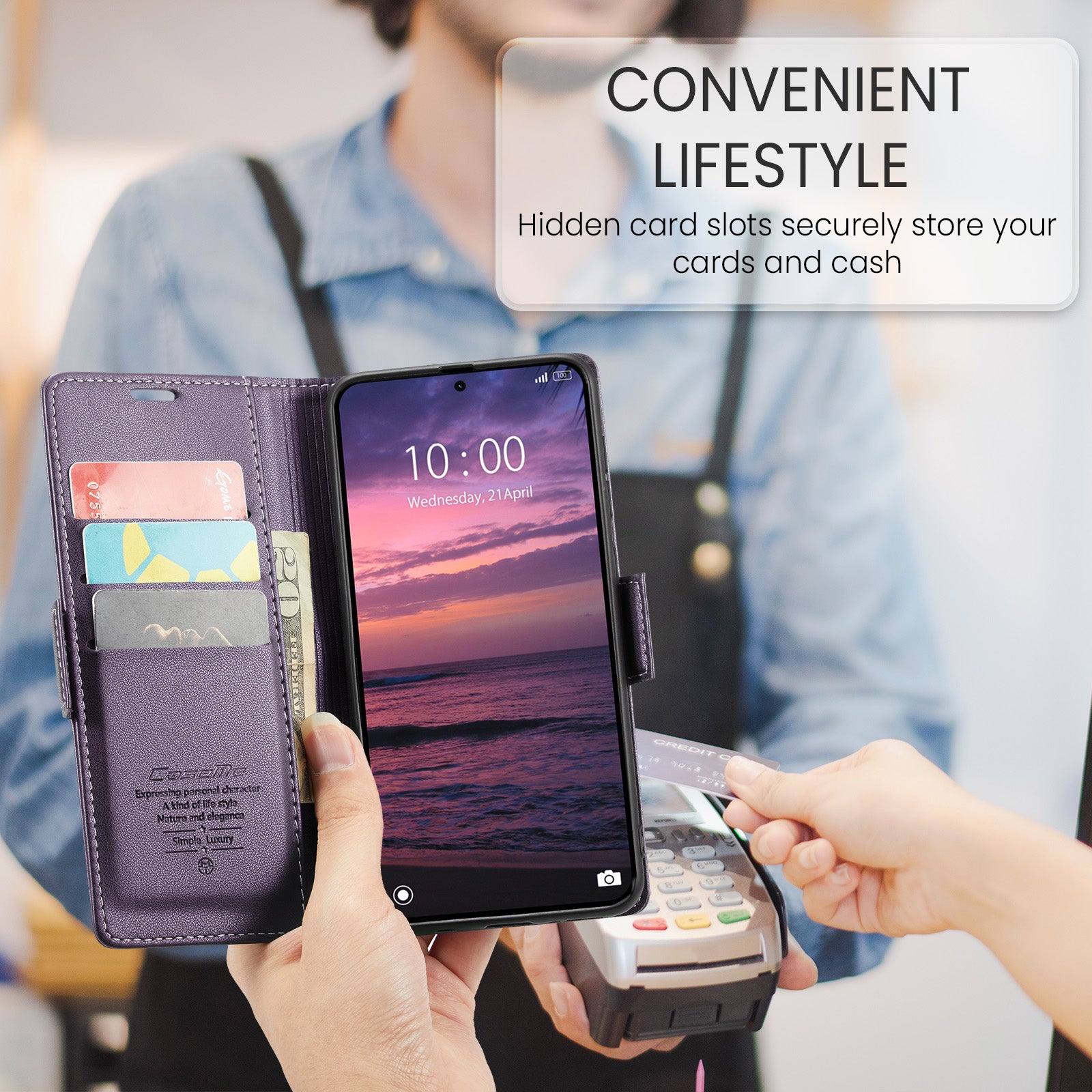 For Xiaomi Redmi Note 15 Pro 4G (Global) Case CASEME 023 Series RFID Blocking Wallet Stand Glossy Litchi Texture Leather Phone Cover - Purple
