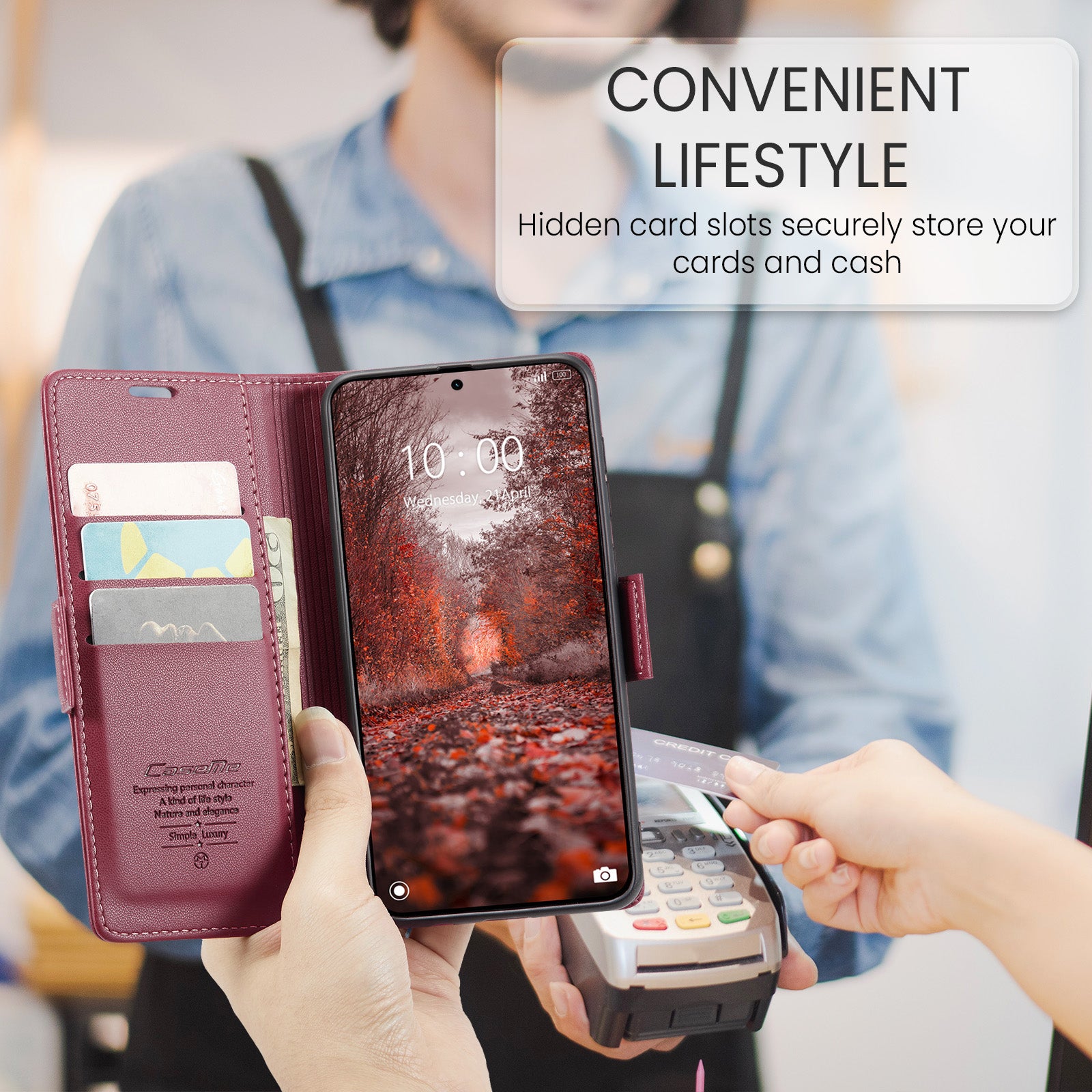 For Xiaomi Redmi Note 15 Pro 5G (Global) Case CASEME 023 Series RFID Blocking Wallet Stand Glossy Litchi Texture Leather Phone Cover - Red