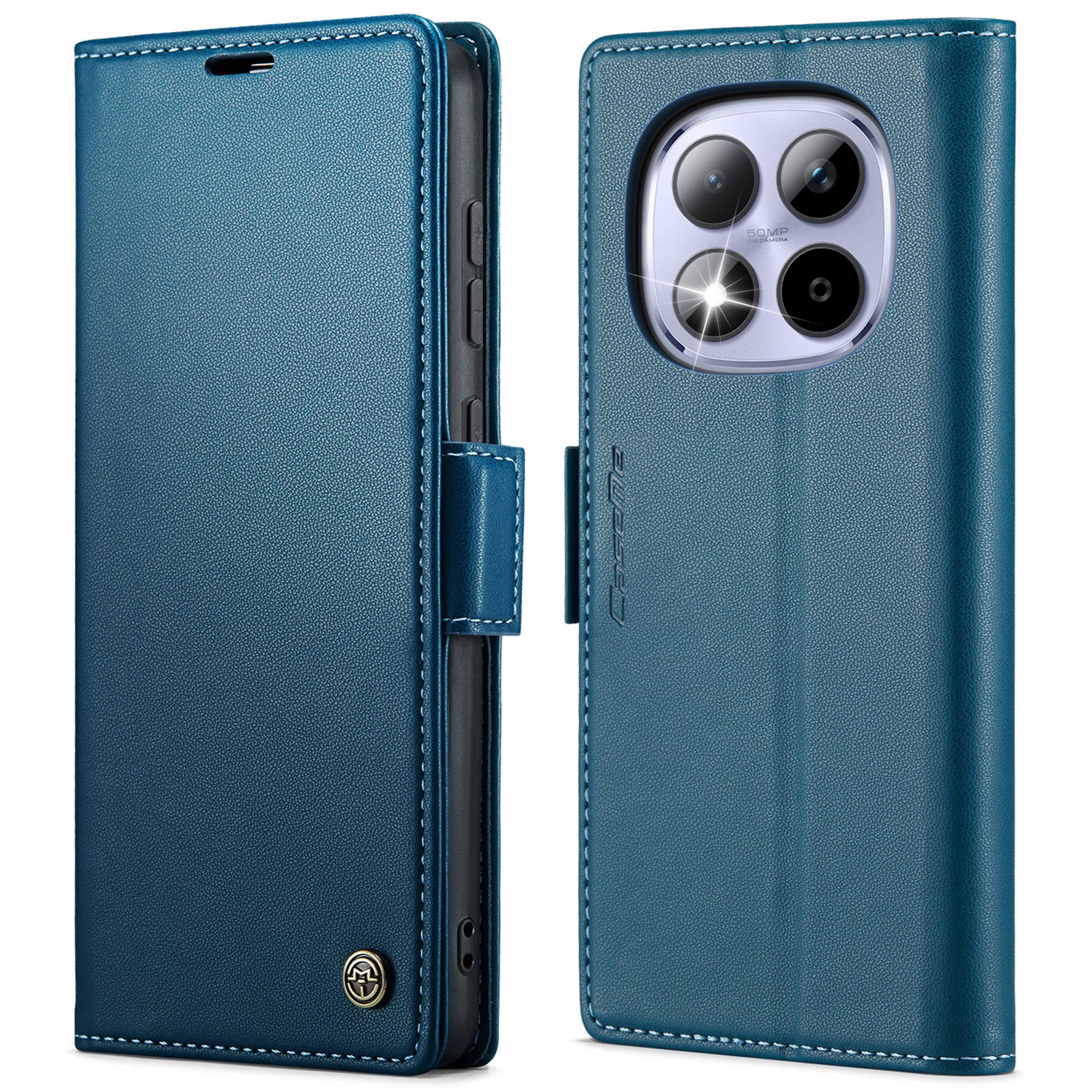 For Xiaomi Redmi Note 15 Pro 5G (Global) Case CASEME 023 Series RFID Blocking Wallet Stand Glossy Litchi Texture Leather Phone Cover - Blue