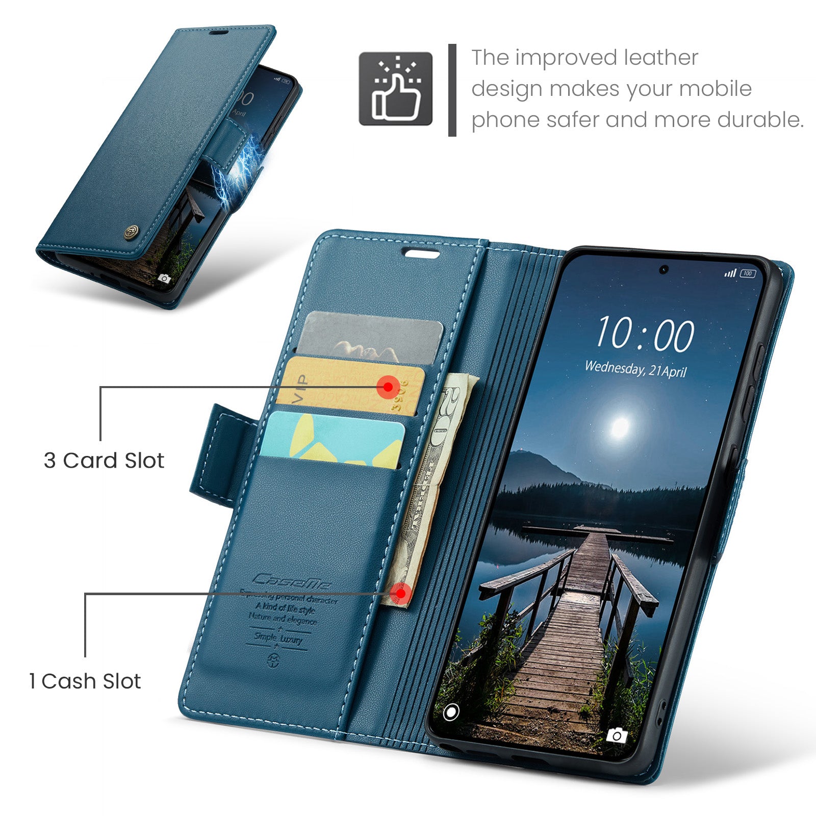 For Xiaomi Redmi Note 15 Pro 5G (Global) Case CASEME 023 Series RFID Blocking Wallet Stand Glossy Litchi Texture Leather Phone Cover - Blue