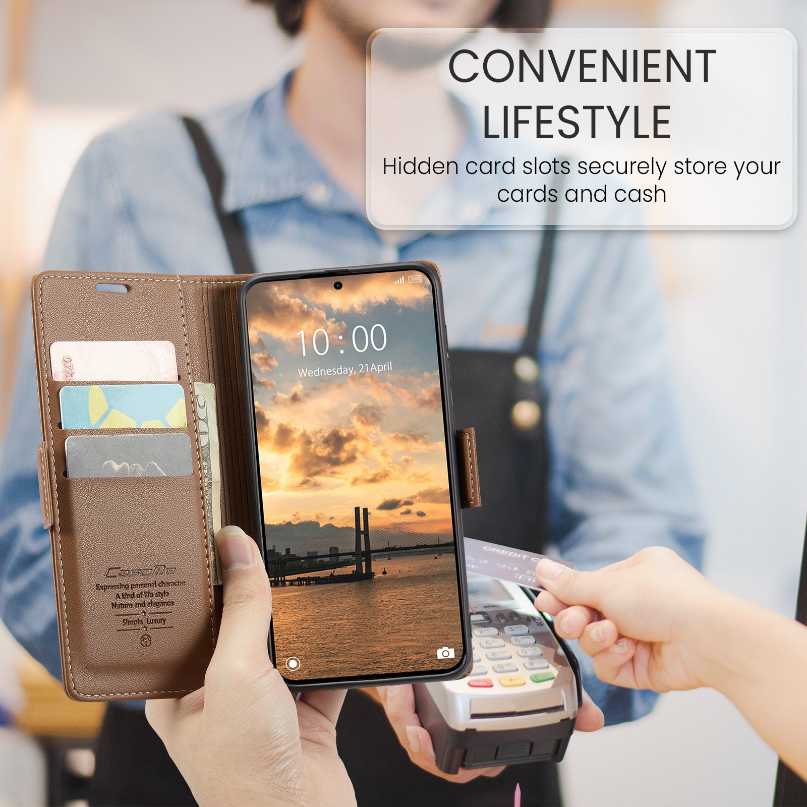 For Xiaomi Redmi Note 15 Pro 5G (Global) Case CASEME 023 Series RFID Blocking Wallet Stand Glossy Litchi Texture Leather Phone Cover - Brown