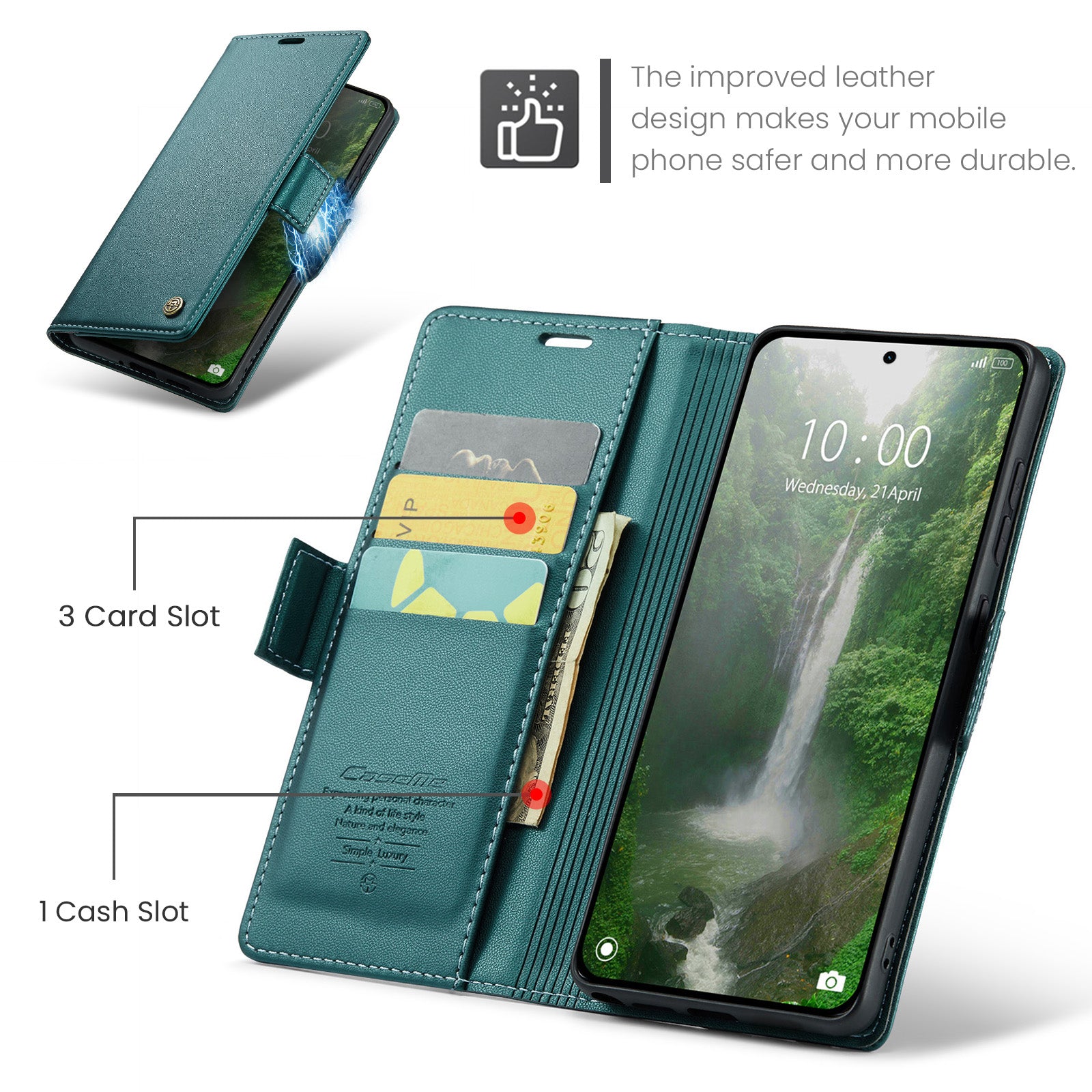 For Xiaomi Redmi Note 15 Pro 5G (Global) Case CASEME 023 Series RFID Blocking Wallet Stand Glossy Litchi Texture Leather Phone Cover - Green