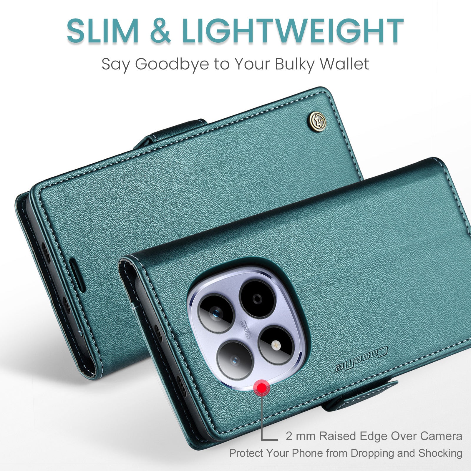 For Xiaomi Redmi Note 15 Pro 5G (Global) Case CASEME 023 Series RFID Blocking Wallet Stand Glossy Litchi Texture Leather Phone Cover - Green