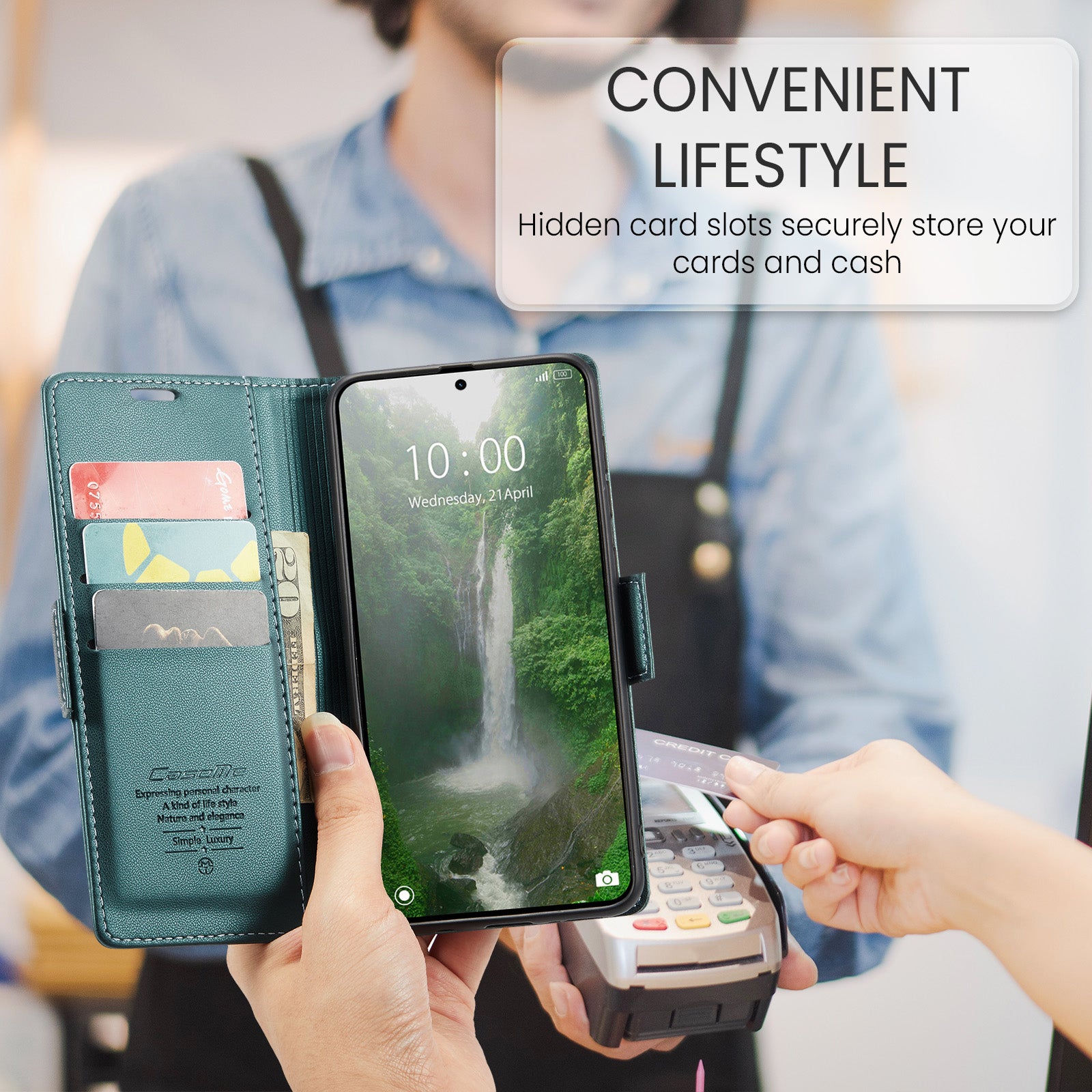 For Xiaomi Redmi Note 15 Pro 5G (Global) Case CASEME 023 Series RFID Blocking Wallet Stand Glossy Litchi Texture Leather Phone Cover - Green