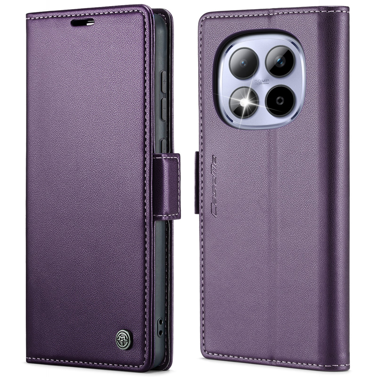 For Xiaomi Redmi Note 15 Pro 5G (Global) Case CASEME 023 Series RFID Blocking Wallet Stand Glossy Litchi Texture Leather Phone Cover - Purple