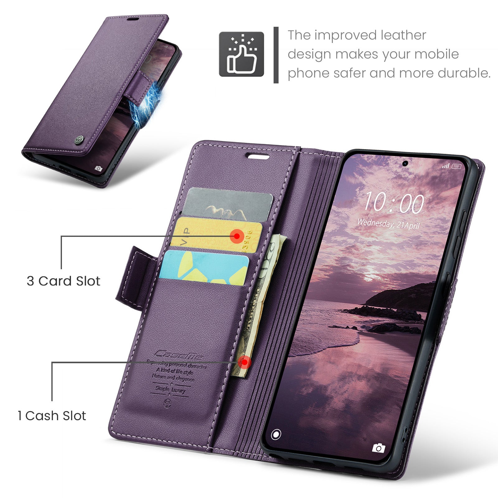 For Xiaomi Redmi Note 15 Pro 5G (Global) Case CASEME 023 Series RFID Blocking Wallet Stand Glossy Litchi Texture Leather Phone Cover - Purple