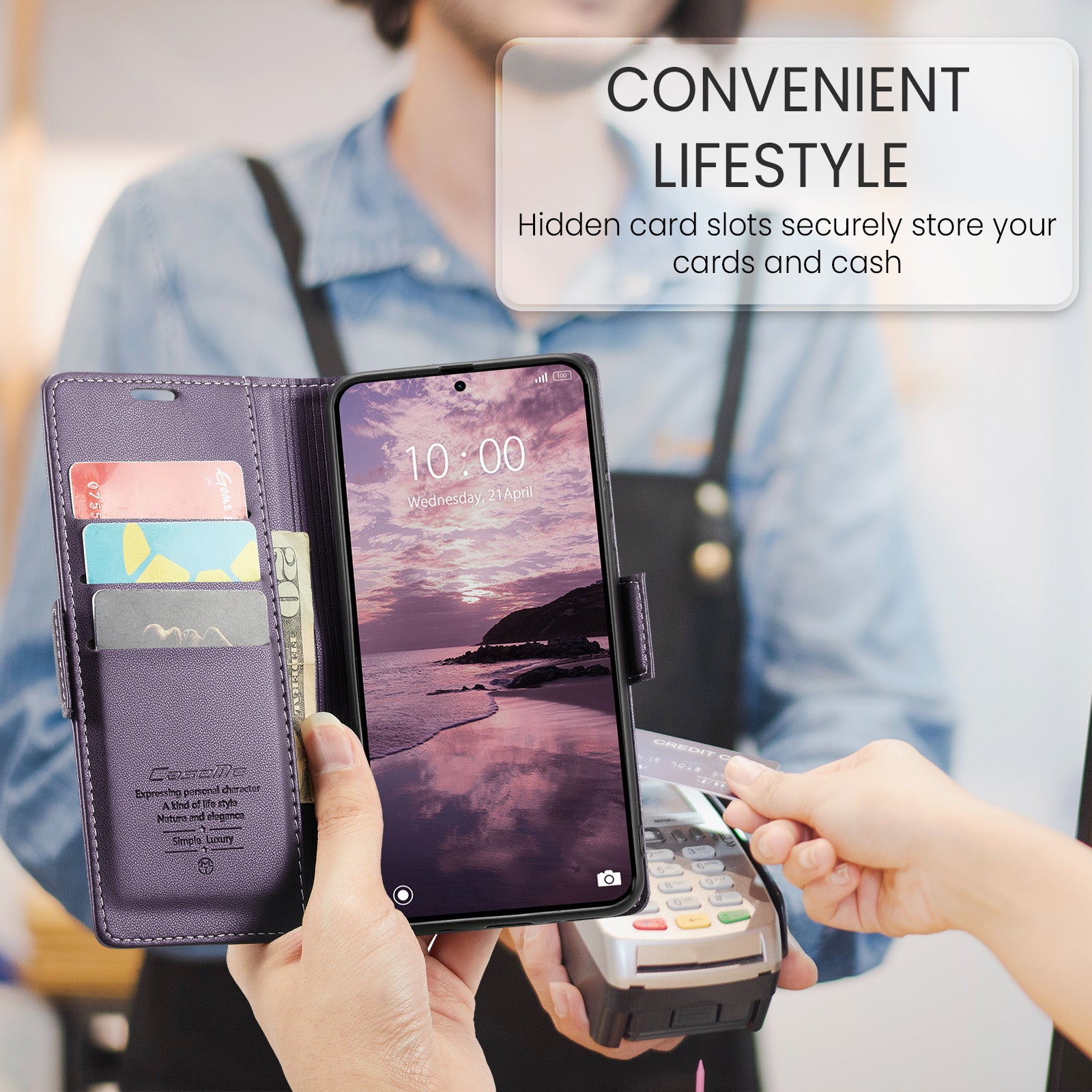 For Xiaomi Redmi Note 15 Pro 5G (Global) Case CASEME 023 Series RFID Blocking Wallet Stand Glossy Litchi Texture Leather Phone Cover - Purple