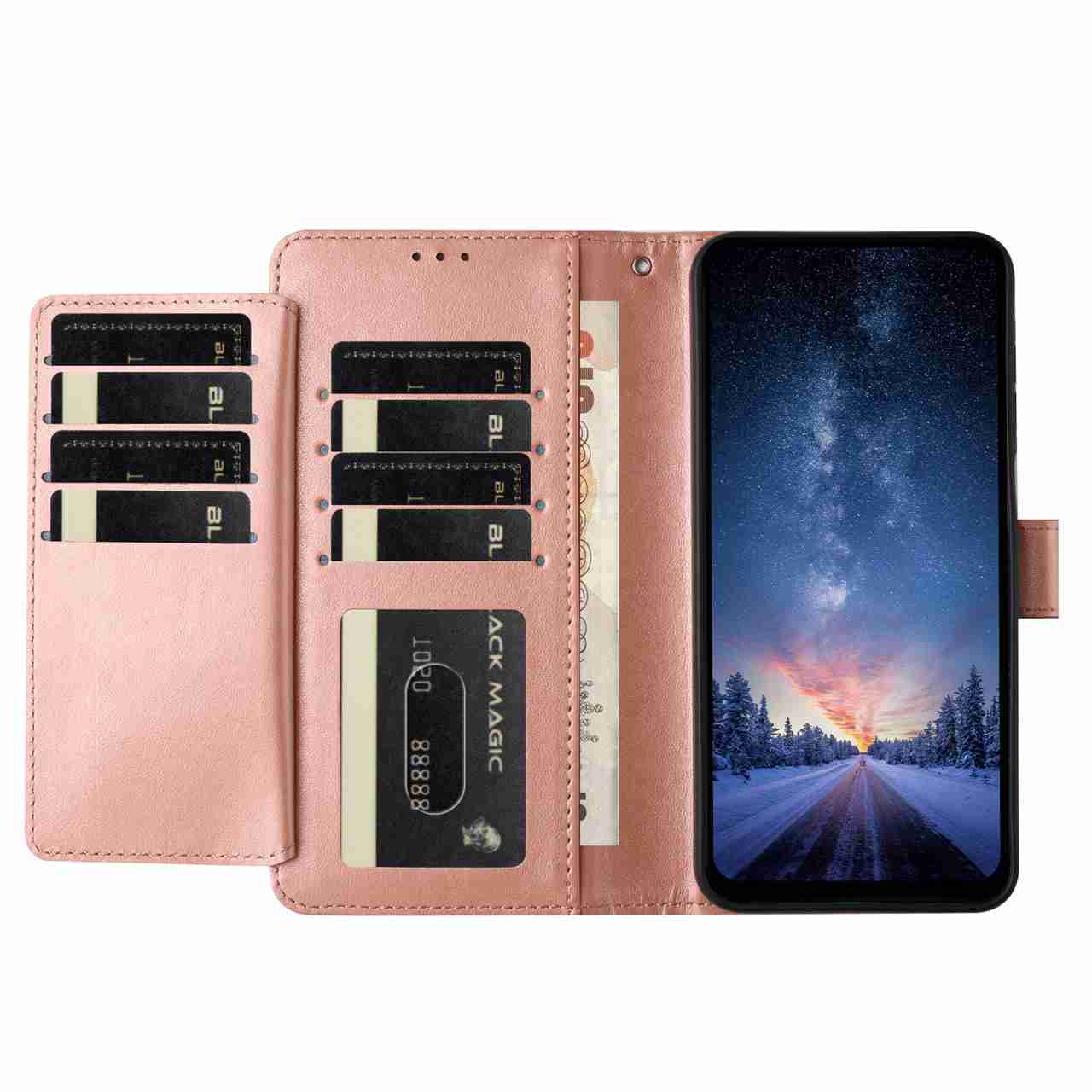 For Xiaomi Redmi Note 15 4G (Global) / Xiaomi Poco M8 5G / Xiaomi Redmi Note 15 5G (Global) Wallet Phone Case Stand PU Leather Folio Flip Cover with 8 Card Slot - Rose Gold