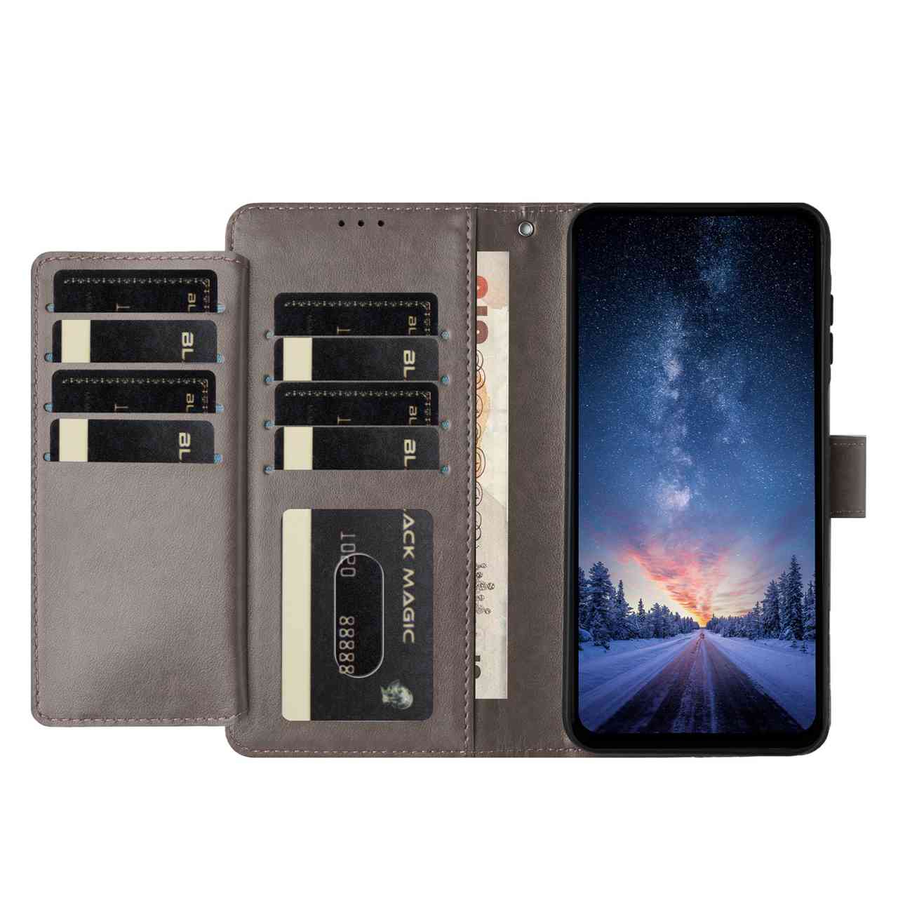 For Xiaomi Redmi Note 15 4G (Global) / Xiaomi Poco M8 5G / Xiaomi Redmi Note 15 5G (Global) Wallet Phone Case Stand PU Leather Folio Flip Cover with 8 Card Slot - Grey