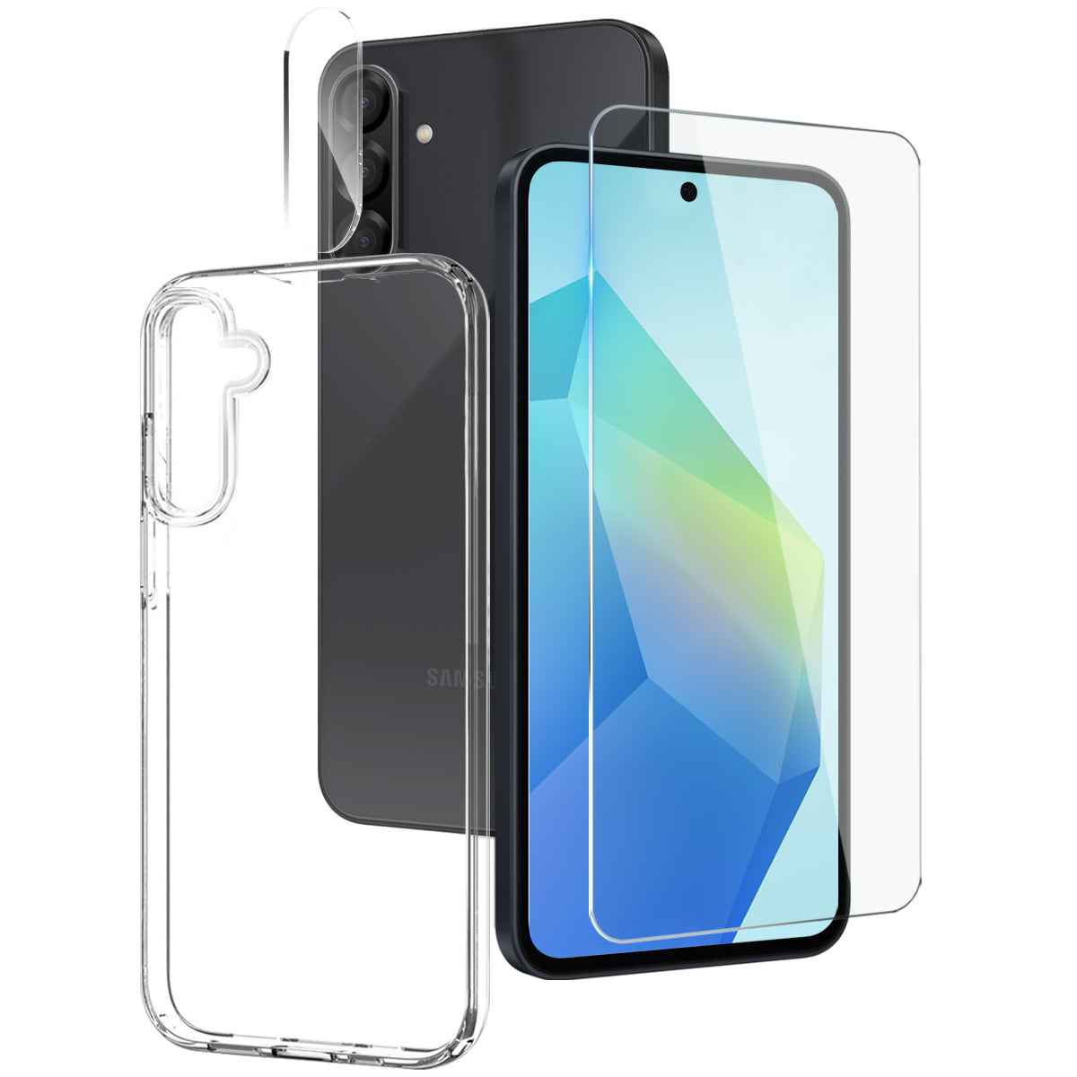 For Samsung Galaxy A57 5G NORTHJO  TPU Phone Case Set with Front Screen Protector + Lens Film - Transparent