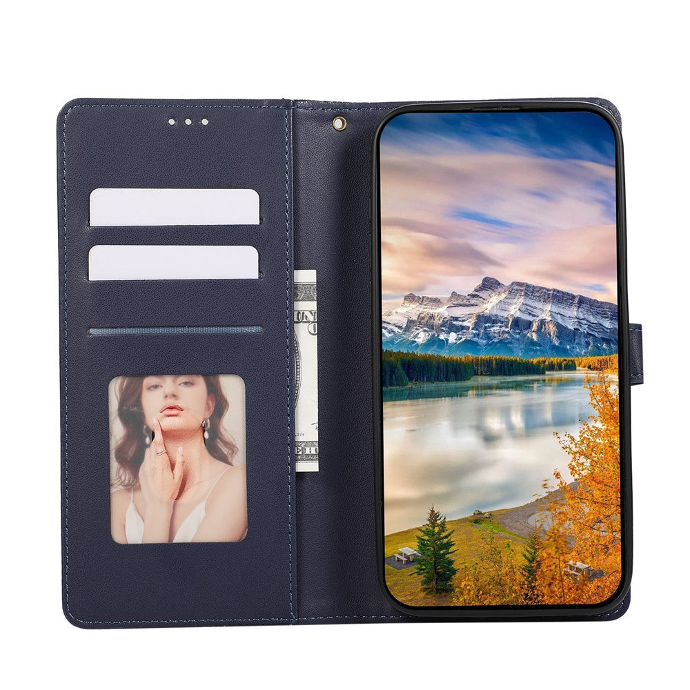 For Xiaomi 17 Pro Max Case Splicing Imprinted Rhombus Leather Cover with Wrist Strap - Blue