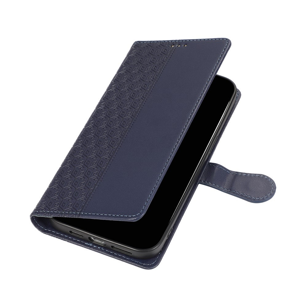 For Xiaomi 17 Pro Max Case Splicing Imprinted Rhombus Leather Cover with Wrist Strap - Blue