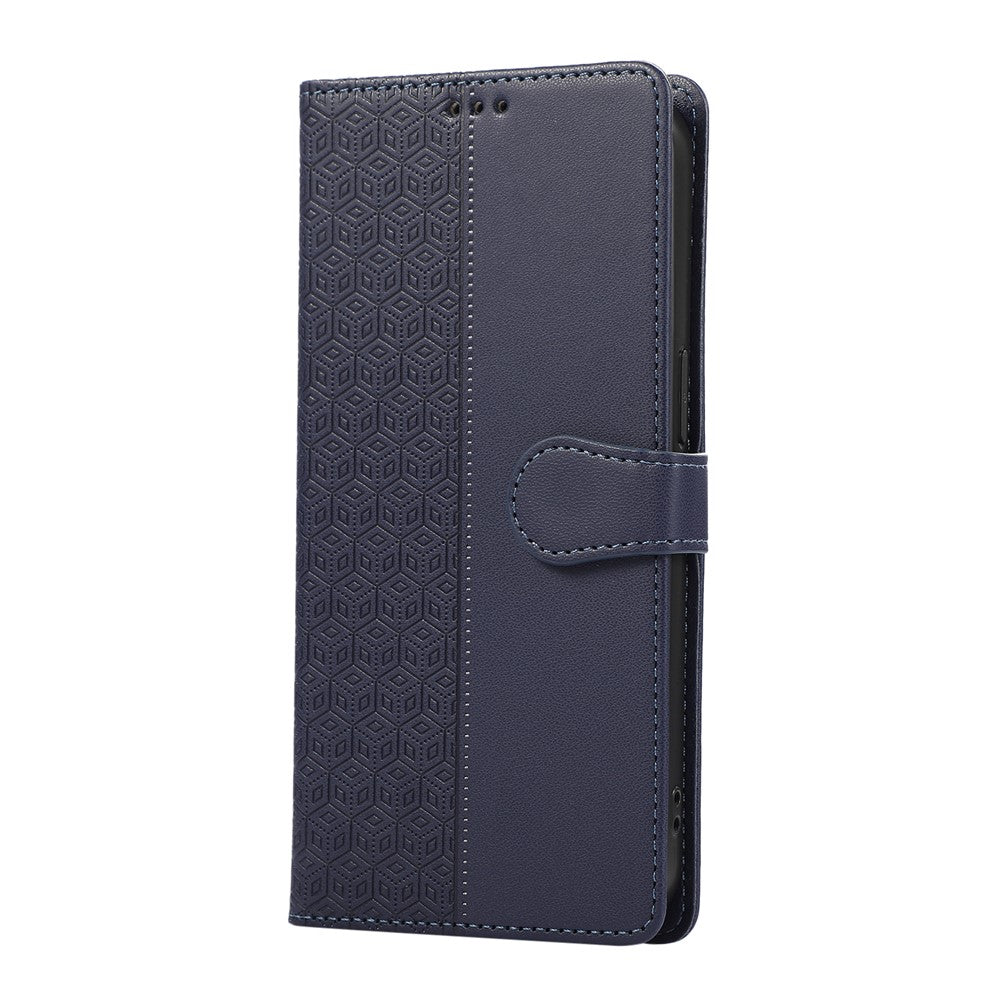 For Xiaomi 17 Pro Max Case Splicing Imprinted Rhombus Leather Cover with Wrist Strap - Blue