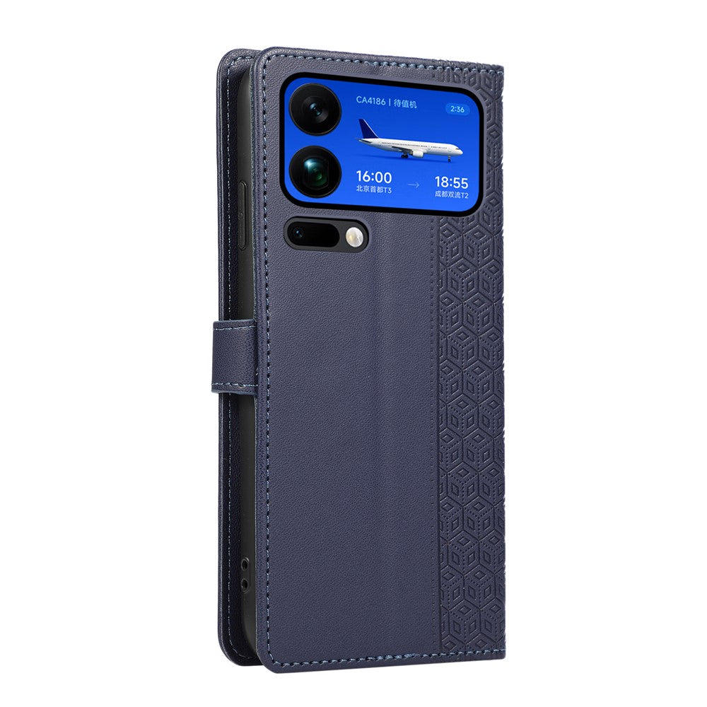 For Xiaomi 17 Pro Max Case Splicing Imprinted Rhombus Leather Cover with Wrist Strap - Blue